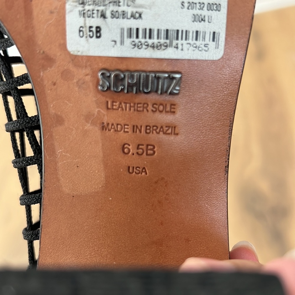 Black leather Schutz fishnet heel 6.5 - Picture 3 of 4